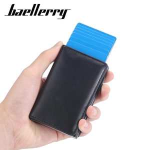 Vintage crazy horse leather RFID blocking pop-up card holder for men in matte black