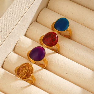 French vintage geometric oval drip oil adjustable rings in gold finish set