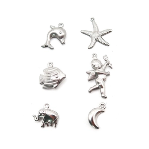 Polished silver stainless steel charms featuring dolphin, elephant and star shapes