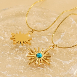 Collier pendentif soleil turquoise en acier inoxydable doré bijou de clavicule mode