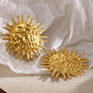 18K gold-plated stainless steel sun stud earrings with hammered texture for women