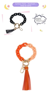 Fashion resin link chain keychain wristlet with tassels and gold clasp for women