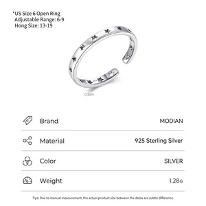 Minimalist S925 sterling silver open ring with hollow star design and adjustable band size