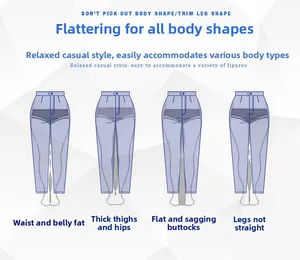 Vector diagram of wide leg jeans showing fit corrections for waist, hips and legs