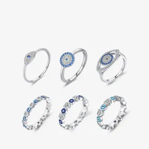 Evil Eye Ring 925 Sterling Zilver Hart Blauw Wit Zirkoon Minimalistische Mode-Sieraden Voor Vrouwen Sierlijke Bescherming