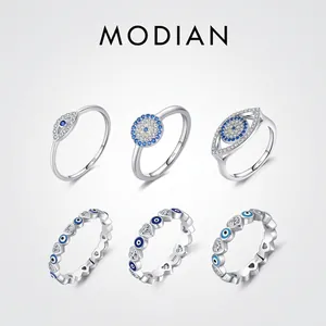 Evil Eye Ring 925 Sterling Silver Heart Blue White Zircon Minimalist Fashion Jewelry For Women Dainty Elegant Charm Gift