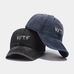 Casquettes de baseball en coton délavé avec broderie WTF en anthracite et bleu marine