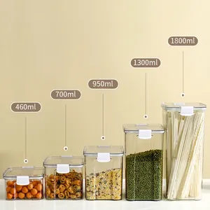 Five-piece set of transparent plastic food storage containers with white airtight lids