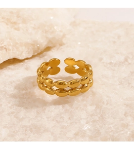 Detailed view of double-layer gold plated stainless steel oval ring on mineral stone