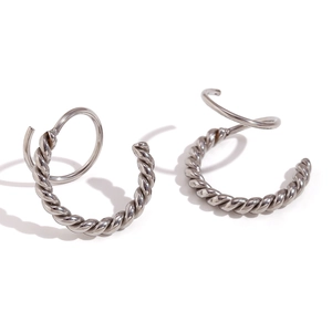 Silver twisted spiral hoop earrings in polished stainless steel for women fashion