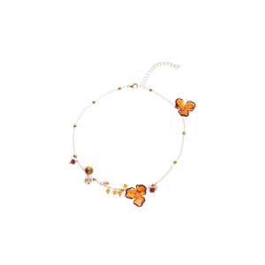 Floral acrylic chiffon flower pendant necklace with orange beads and golden chain