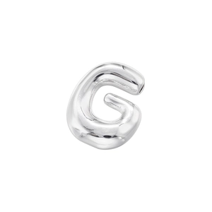Polished silver puffy letter G bead with a glossy mirror finish for jewelry making
