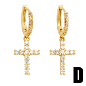 Fashionable gold hoop earrings with sparkling cross charms and micro-pave cubic zirconia
