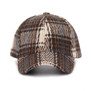 Classic checkered wool baseball cap in vintage brown plaid with a curved brim for outdoors