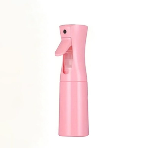 Sleek pink continuous spray bottle with black nozzle for hair styling and misting