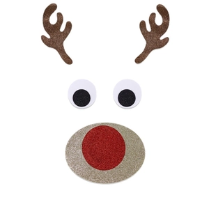 DIY Christmas elk door stickers with brown glitter reindeer antlers and golden nose