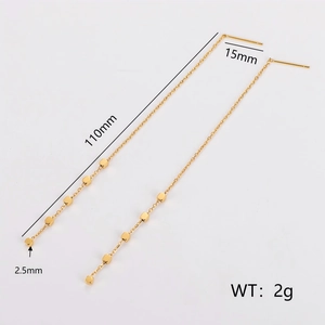 Elegant gold stainless steel tassel earrings with geometric cube beads on long chains