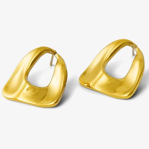 Minimalist 304 stainless steel gold oval stud earrings with fluid liquid geometric design