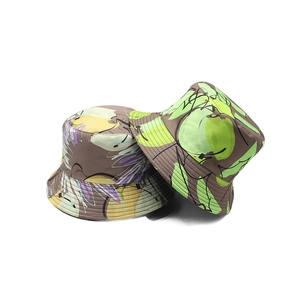 Abstract Print Bucket Hat Wide Brim Cotton Canvas Reversible Sun Protection Outdoor Streetwear Unisex