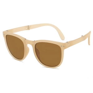 Lunettes de soleil pliables beiges pour enfants avec verres UV marron, angle de 45 degrés