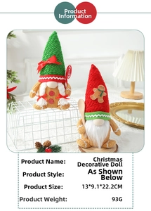 Christmas faceless gnome dolls featuring gingerbread and lollipop accents 13x9.1x22.2cm