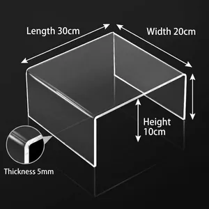 Clear acrylic U-shaped shelf detail with 5mm thickness and 30x20x10cm dimensions