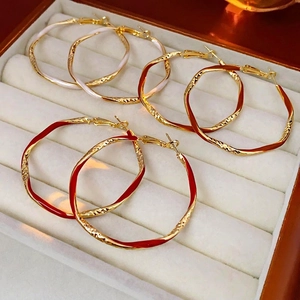 Irregular Hoop Earrings Alloy Enamel Wavy Hammered Texture With Silver Earring Post Retro Chic Fashion Jewelry For Women
