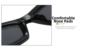 Detail of comfortable integrated nose pads on black oversized sunglasses with diamond accents
