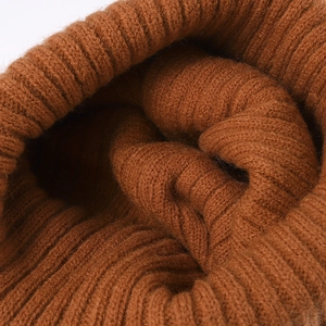 Caramel ribbed knit beanie for winter, thick double-layer warm hat for large head sizes