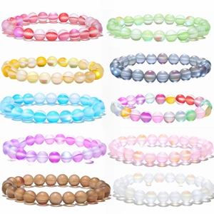 Mattierte Mondstein Perlenarmband Handgefertigte Irisierende Edelstein Armband Für Damen Herren Geometrischer Modeschmuck Geschenk