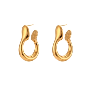 Polished gold hollow irregular hoop earrings with abstract organic liquid metal design
