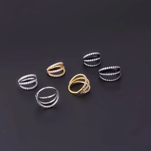 Triple row stainless steel nose rings with cubic zirconia in gold, silver and black