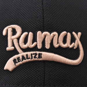 Black baseball cap with 3D Ramax embroidery and honeycomb texture fabric detail