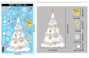 Size chart for Christmas static stickers showing dimensions of tree and candy cane decals