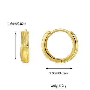 Gold plated 16mm hoop earrings with minimalist polished finish and 1.6cm size guide