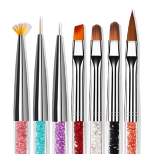 Lot de 7 pinceaux nail art professionnels avec manches en cristal pour décoration