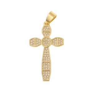 Minimalist copper cross pendant with sparkling zircon inlay on a clean white background