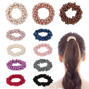 Imitation Artificial Pearl Beaded Hair Ties High Elastic Scrunchies Elegant Handmade Hair Bands For Women Ponytail Holder