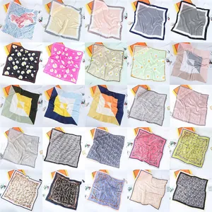 Selection of 25 elegant 70cm silk-feel square scarves featuring various geometric patterns