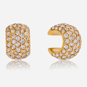 Close-up of 18K gold plated stainless steel ear cuffs with sparkling micro-paved zircons