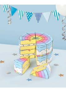Close-up of macaron color triangle cake gift boxes for birthday party decorations