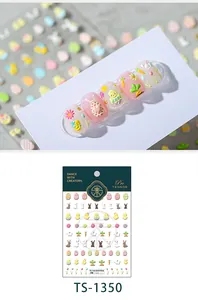 Detail of TS-1350 Easter nail stickers with 3D embossed bunnies, eggs and chick designs