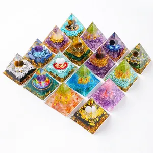Orgonite Energy Pyramid Amethyst Tree Of Life Healing Natural Crystal Stone Resin Ornaments Home Desk Decor