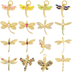Colorful dragonfly pendants with crystals and pearls in 16 assorted gold-plated styles