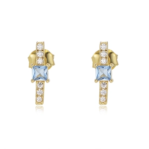 Minimalist square blue zircon earrings with gold plating and white stones for women
