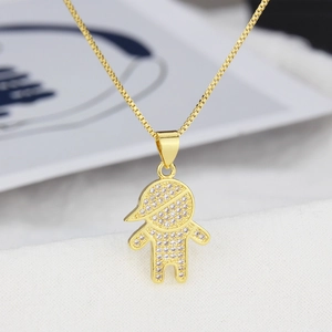 18k gold plated boy pendant necklace with shimmering white zircons on a box chain