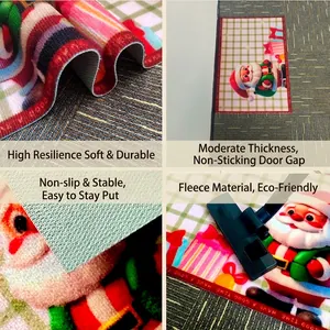 Cartoon Santa Claus Christmas doormat with non-slip backing and festive plaid design