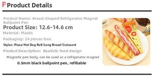 Close-up of novelty 0.5mm food-shaped ballpoint pens with magnetic fridge attachment