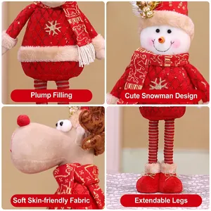 Standing telescopic Christmas figures featuring reindeer and snowman with red sequins