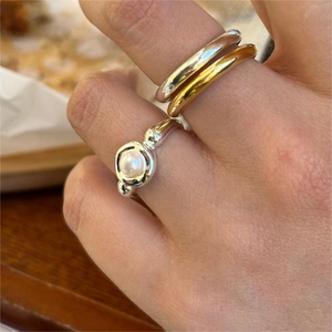 Artificial Pearl Open Ring 925 Sterling Silver Minimalist Adjustable Jewelry Elegant Style Geometric Accessory For Women